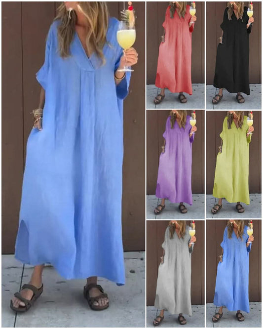 🏖️Hot Sale 50% korting💕👗Vloeiende Casual Jurk met V-hals voor Vrouwen