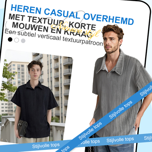 Heren casual overhemd met textuur, korte mouwen en kraag