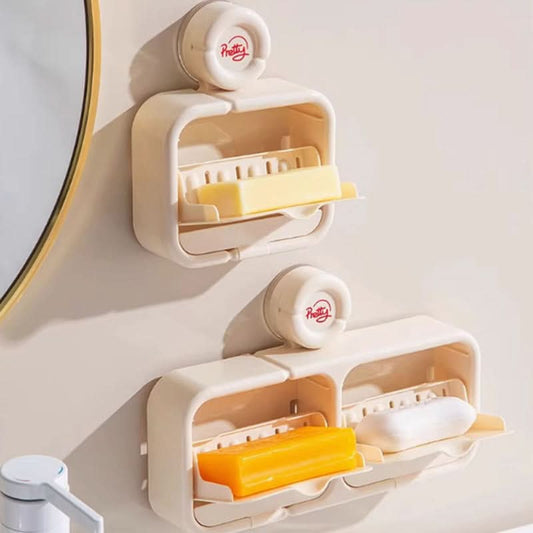 Wall-Mounted Soap Dish with Suction Cup & Flip-Top Lid