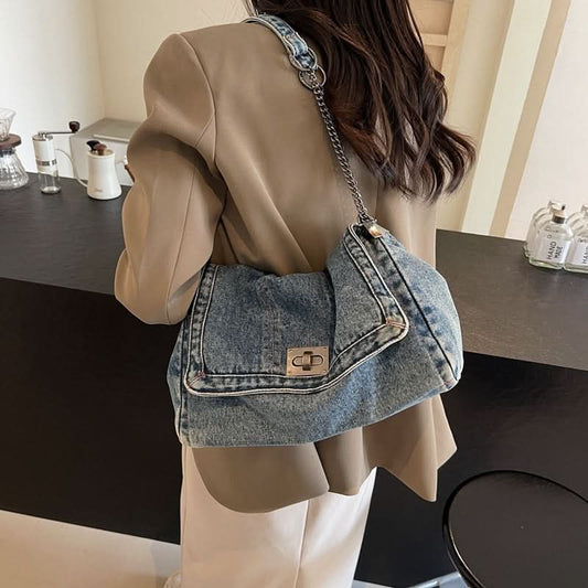 Retro schoudertas met grote capaciteit en kettingriem