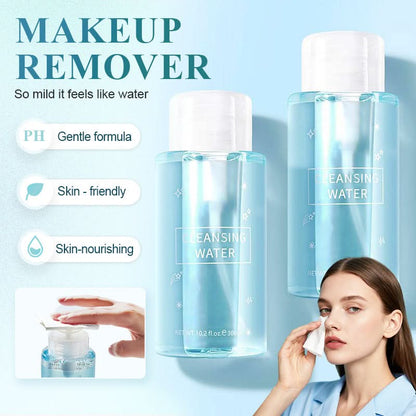 Zachte make-up remover vloeistof om op te drukken
