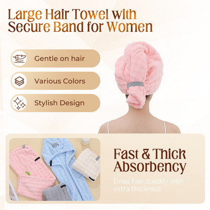 🛁 Grote haarhanddoek met veilige band voor vrouwen