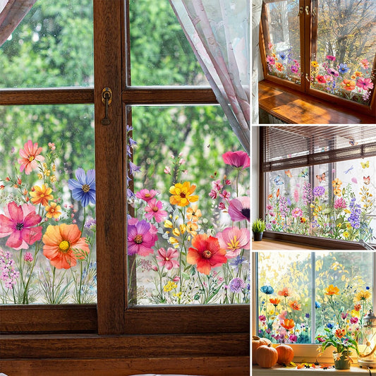 💘Valentijnsaanbieding: 50% Korting!🌸 Venster vol Leven: Kleurrijk Bloemenboeket Raamsticker – Geen Lijmresten, Geen Gedoe!