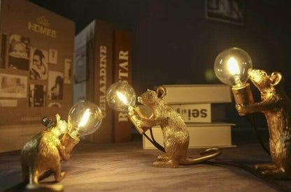 Mouse Table Lamp | Cute Lamp Gold Rat | Vintage Gold Desk Lamp