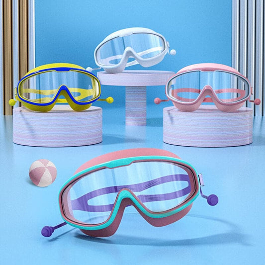 HD kinderzwembril met groot montuur, waterdicht en anticondens