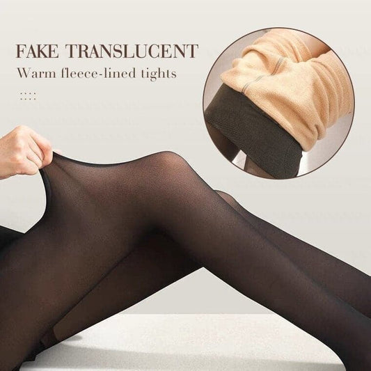 🔥Hete Verkoop-Flawless Legs Fake Transparante Warme Pluche Gevoerde Elastische Panty